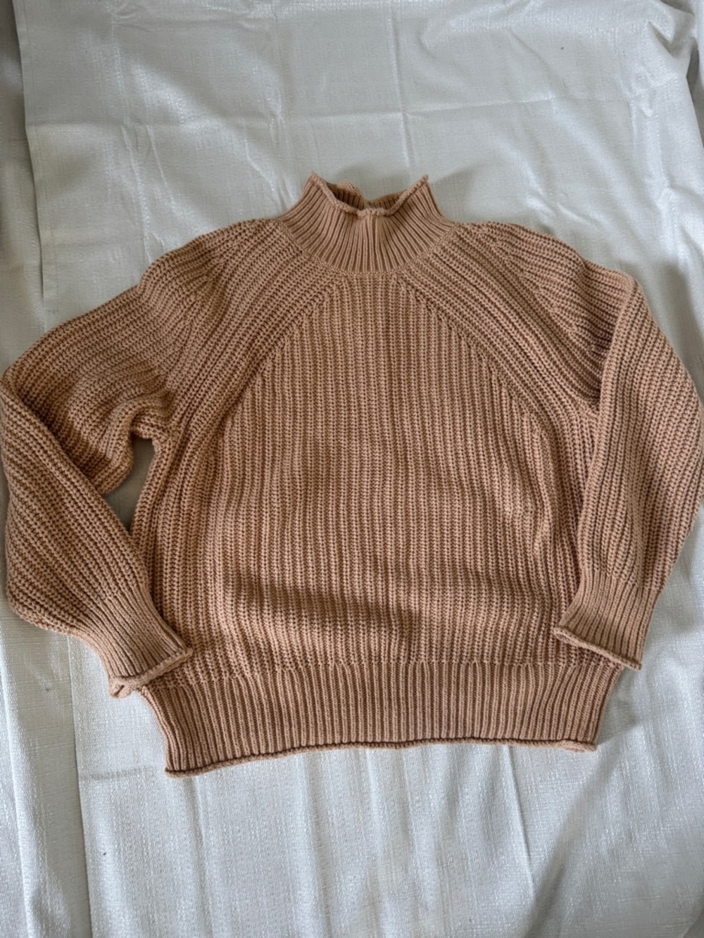 J.Crew Chunky Knit Mock Neck Sweater Tan Beige Cotton Size M